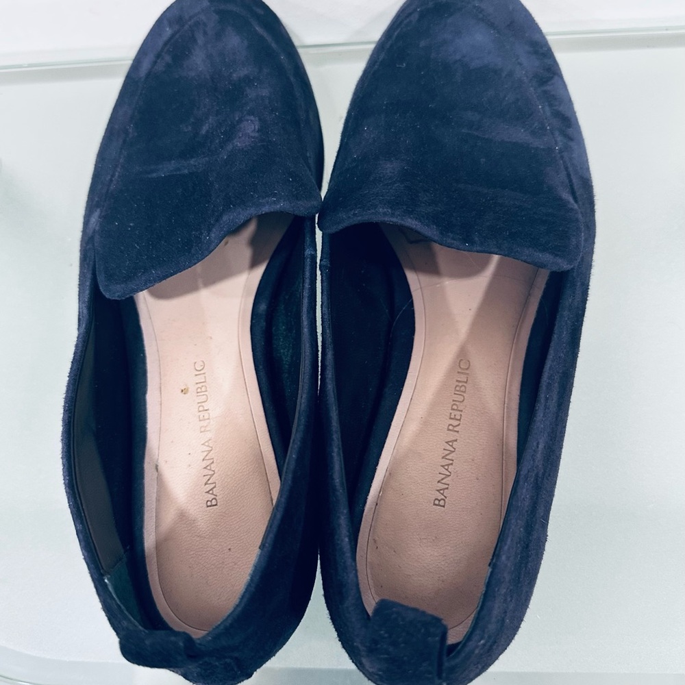 Banana Republic Suede Demi Loafer Women 7 Navy Blue Leather Casual Preppy Office - Picture 7 of 10